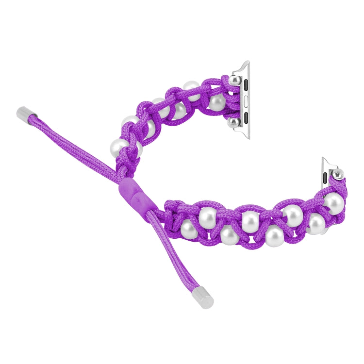 For Apple Watch SE 2022 44mm Paracord Gypsophila Beads Drawstring Braided Watch Band(Purple) - Watch Bands by PMC TechLife | Online Shopping South Africa | PMC TechLife
