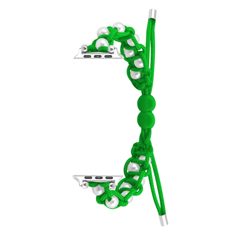 For Apple Watch Series 7 41mm Paracord Gypsophila Beads Drawstring Braided Watch Band(Green) - Watch Bands by PMC TechLife | Online Shopping South Africa | PMC TechLife