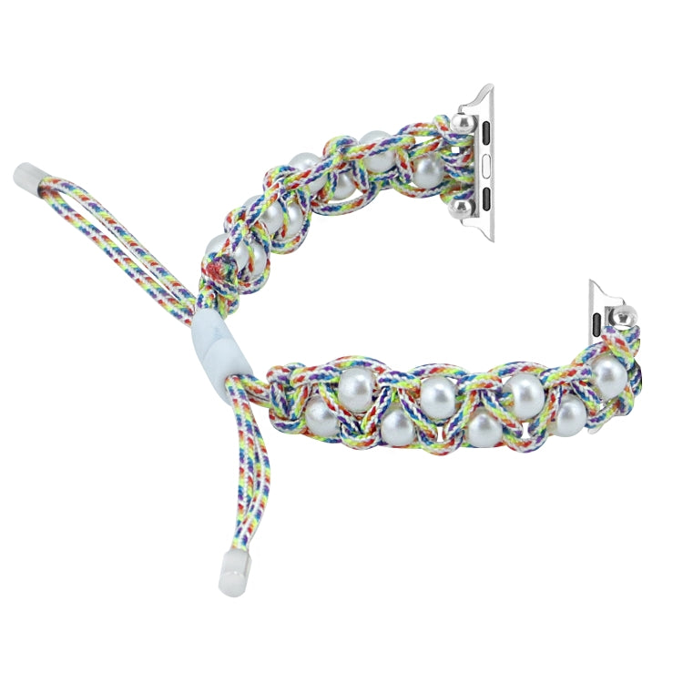 For Apple Watch SE 40mm Paracord Gypsophila Beads Drawstring Braided Watch Band(Rainbow) - Watch Bands by PMC TechLife | Online Shopping South Africa | PMC TechLife