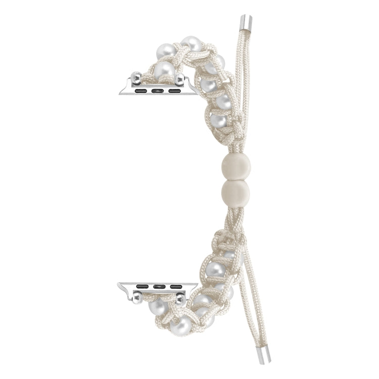 For Apple Watch SE 44mm Paracord Gypsophila Beads Drawstring Braided Watch Band(White) - Watch Bands by PMC TechLife | Online Shopping South Africa | PMC TechLife