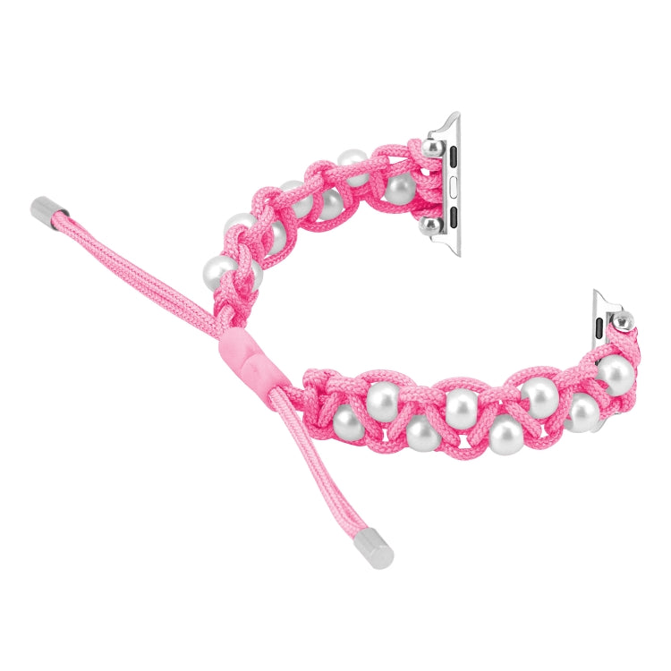 For Apple Watch SE 44mm Paracord Gypsophila Beads Drawstring Braided Watch Band(Pink) - Watch Bands by PMC TechLife | Online Shopping South Africa | PMC TechLife