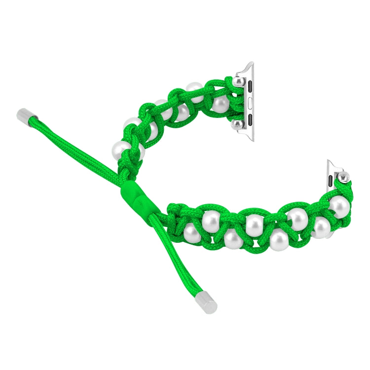 For Apple Watch SE 44mm Paracord Gypsophila Beads Drawstring Braided Watch Band(Green) - Watch Bands by PMC TechLife | Online Shopping South Africa | PMC TechLife