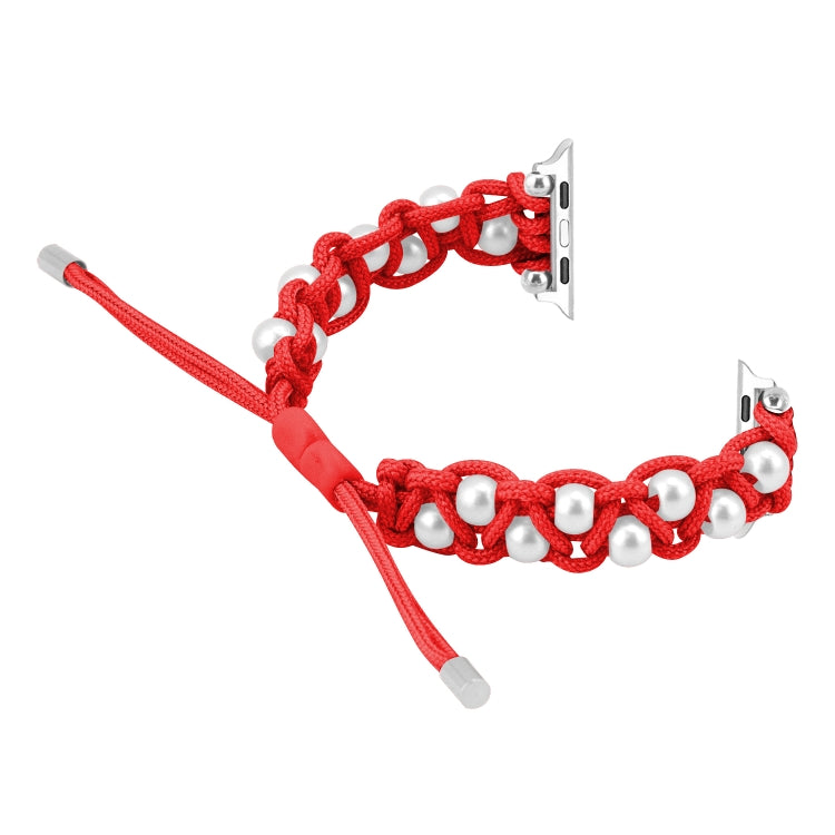 For Apple Watch Series 6 44mm Paracord Gypsophila Beads Drawstring Braided Watch Band(Red) - Watch Bands by PMC TechLife | Online Shopping South Africa | PMC TechLife