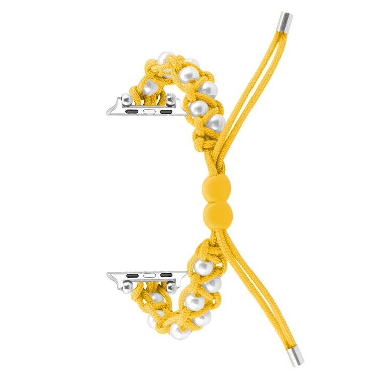 For Apple Watch Series 6 44mm Paracord Gypsophila Beads Drawstring Braided Watch Band(Yellow) - Watch Bands by PMC TechLife | Online Shopping South Africa | PMC TechLife