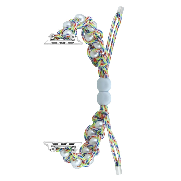 For Apple Watch Series 5 40mm Paracord Gypsophila Beads Drawstring Braided Watch Band(Rainbow) - Watch Bands by PMC TechLife | Online Shopping South Africa | PMC TechLife