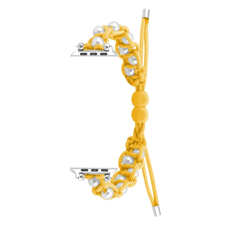For Apple Watch Series 5 40mm Paracord Gypsophila Beads Drawstring Braided Watch Band(Yellow) - Watch Bands by PMC TechLife | Online Shopping South Africa | PMC TechLife