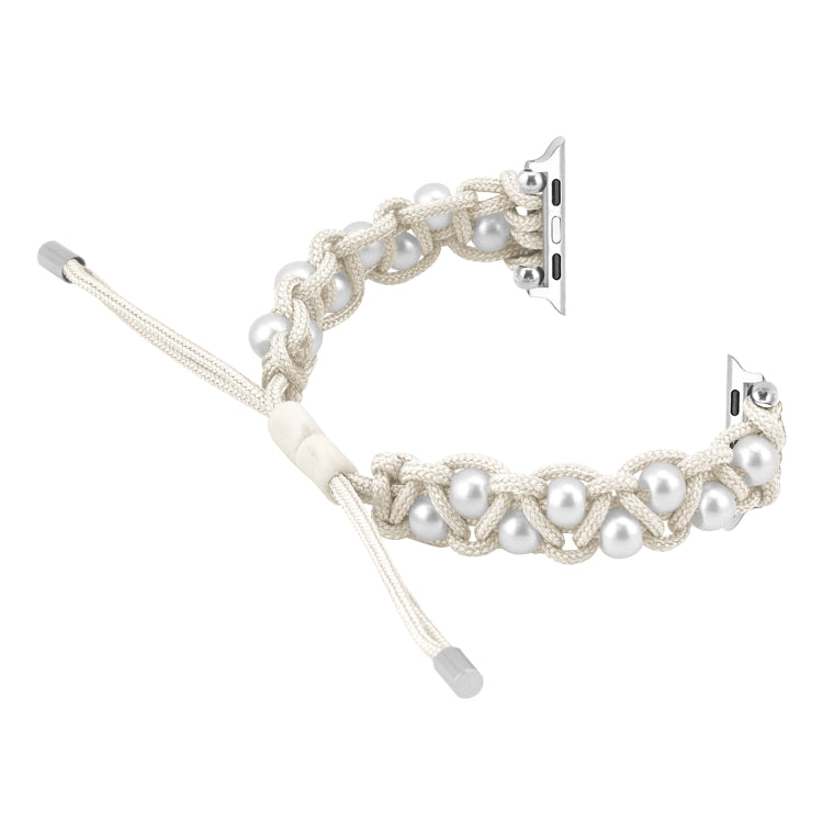 For Apple Watch Series 4 44mm Paracord Gypsophila Beads Drawstring Braided Watch Band(White) - Watch Bands by PMC TechLife | Online Shopping South Africa | PMC TechLife
