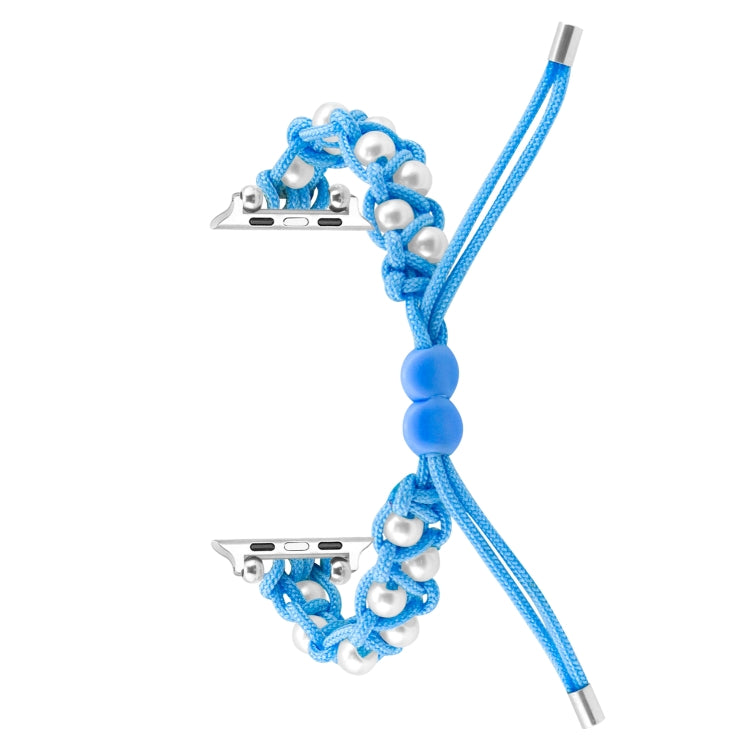 For Apple Watch Series 3 42mm Paracord Gypsophila Beads Drawstring Braided Watch Band(Blue) - Watch Bands by PMC TechLife | Online Shopping South Africa | PMC TechLife