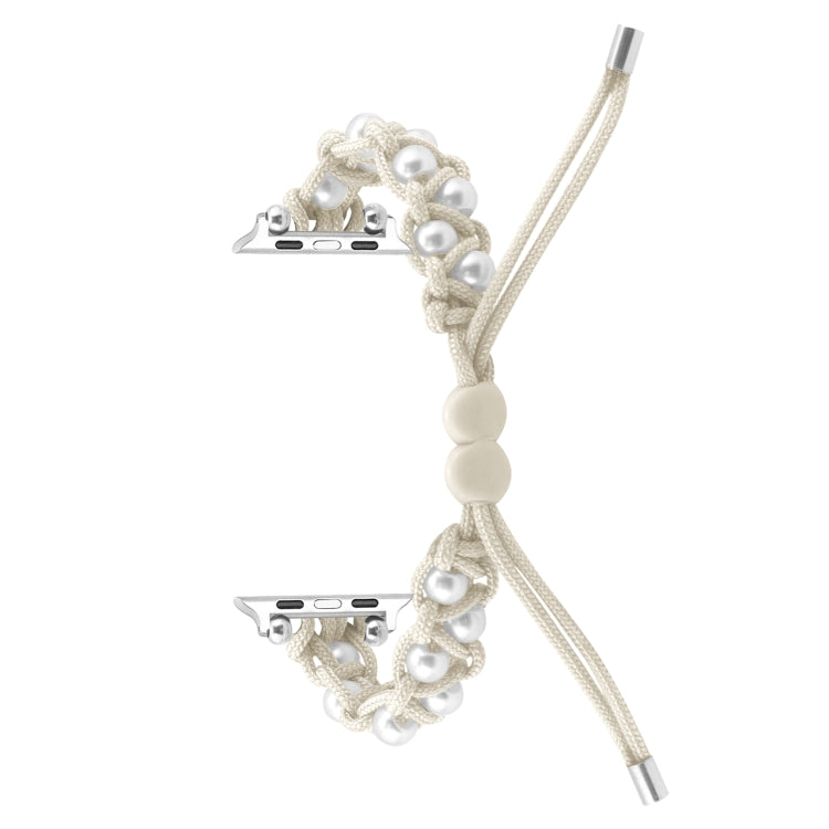 For Apple Watch Series 2 38mm Paracord Gypsophila Beads Drawstring Braided Watch Band(White) - Watch Bands by PMC TechLife | Online Shopping South Africa | PMC TechLife