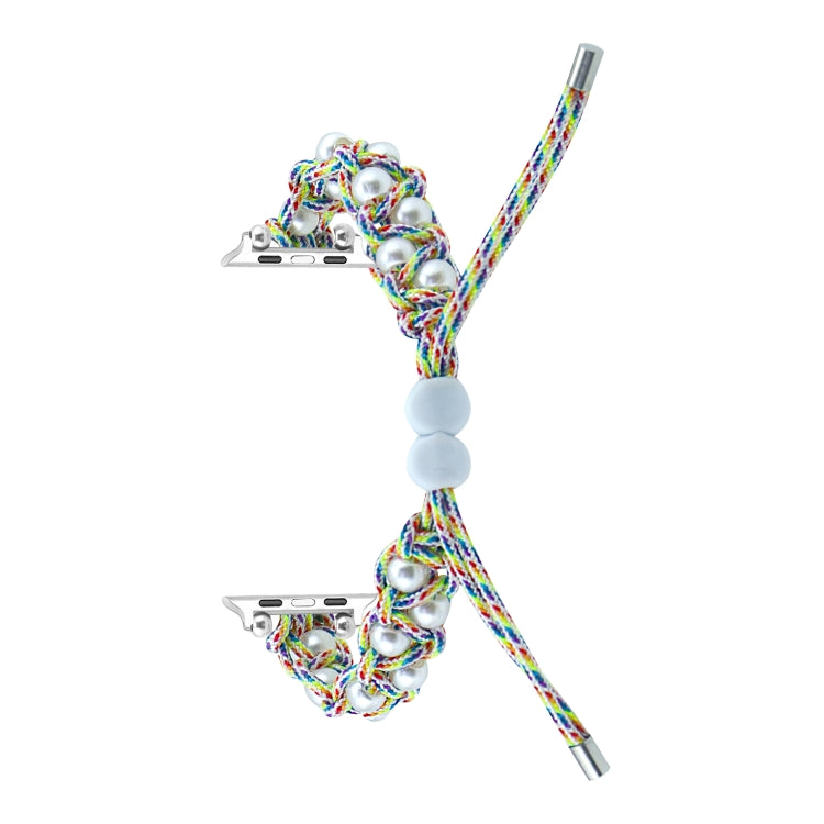 For Apple Watch 42mm Paracord Gypsophila Beads Drawstring Braided Watch Band(Rainbow) - Watch Bands by PMC TechLife | Online Shopping South Africa | PMC TechLife