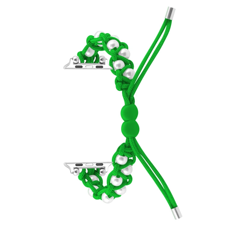For Apple Watch 42mm Paracord Gypsophila Beads Drawstring Braided Watch Band(Green) - Watch Bands by PMC TechLife | Online Shopping South Africa | PMC TechLife