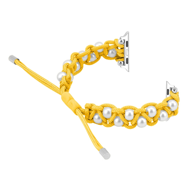 For Apple Watch 38mm Paracord Gypsophila Beads Drawstring Braided Watch Band(Yellow) - Watch Bands by PMC TechLife | Online Shopping South Africa | PMC TechLife