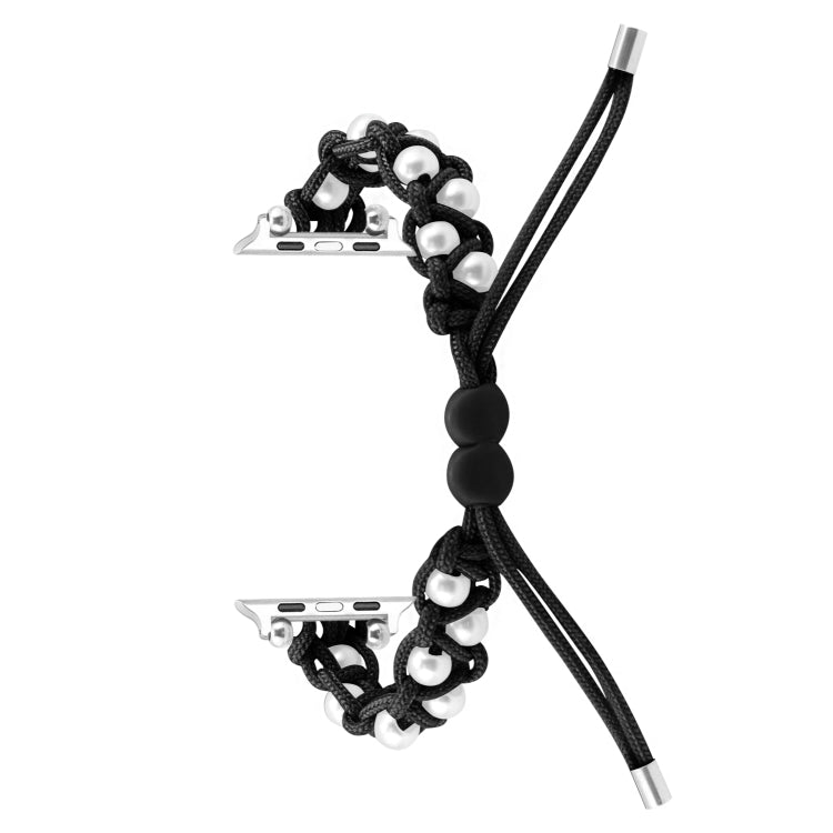 For Apple Watch 38mm Paracord Gypsophila Beads Drawstring Braided Watch Band(Black) - Watch Bands by PMC TechLife | Online Shopping South Africa | PMC TechLife