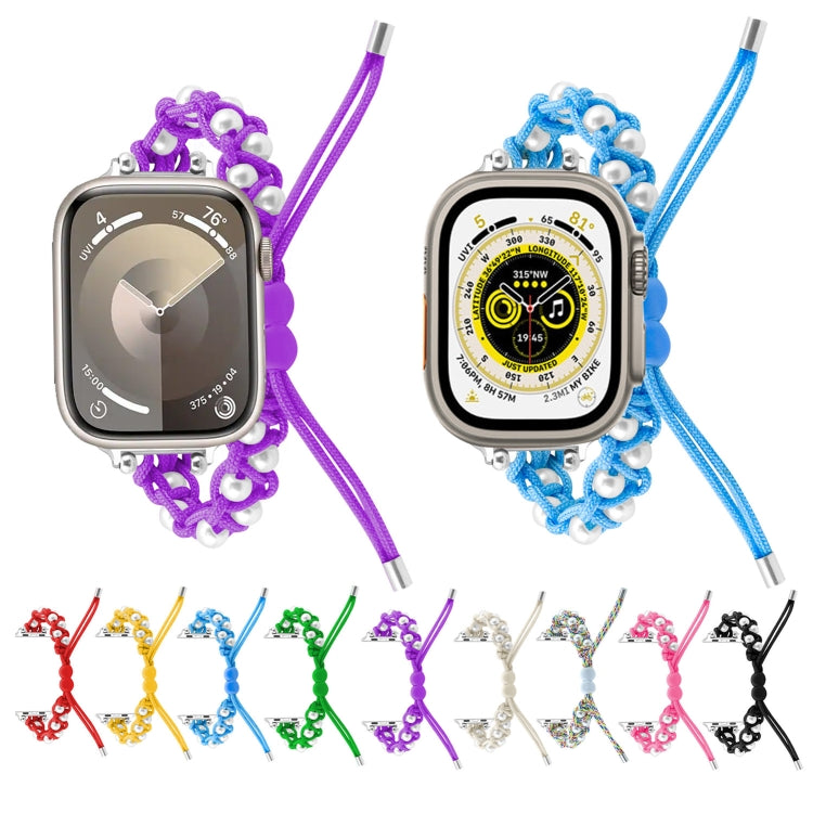 For Apple Watch SE 2023 40mm Paracord Gypsophila Beads Drawstring Braided Watch Band(Purple) - free shipping - PMC TechLife - Order now!