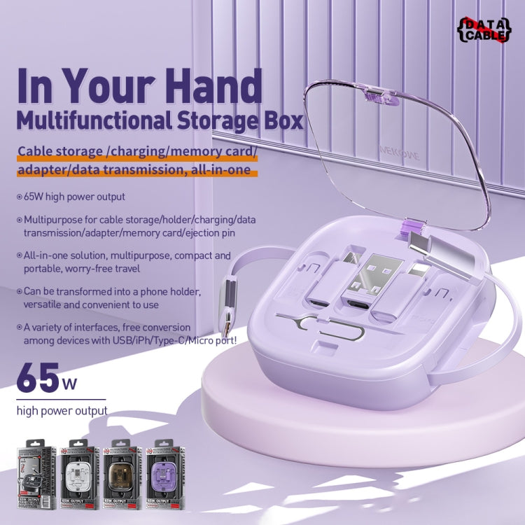 WK WDC-15 Pioneer Series 65W USB-C/Type-C to USB-C/Type-C Multifunctional Telescopic Storage Data Cable, Length: 1m(White) - Multifunction Cable by WK | Online Shopping South Africa | PMC TechLife | Buy Now Pay Later Mobicred