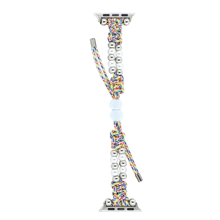 For Apple Watch SE 2023 40mm Paracord Row Beads Drawstring Braided Watch Band(Rainbow) - Watch Bands by PMC TechLife | Online Shopping South Africa | PMC TechLife