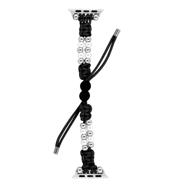 For Apple Watch SE 2023 40mm Paracord Row Beads Drawstring Braided Watch Band(Black) - Watch Bands by PMC TechLife | Online Shopping South Africa | PMC TechLife