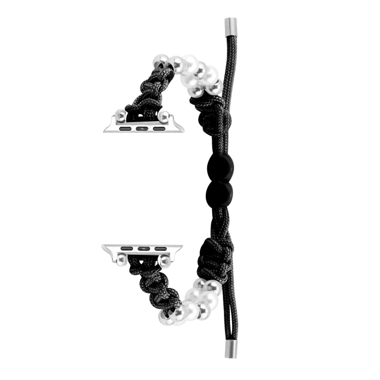 For Apple Watch Series 9 45mm Paracord Row Beads Drawstring Braided Watch Band(Black) - Watch Bands by PMC TechLife | Online Shopping South Africa | PMC TechLife