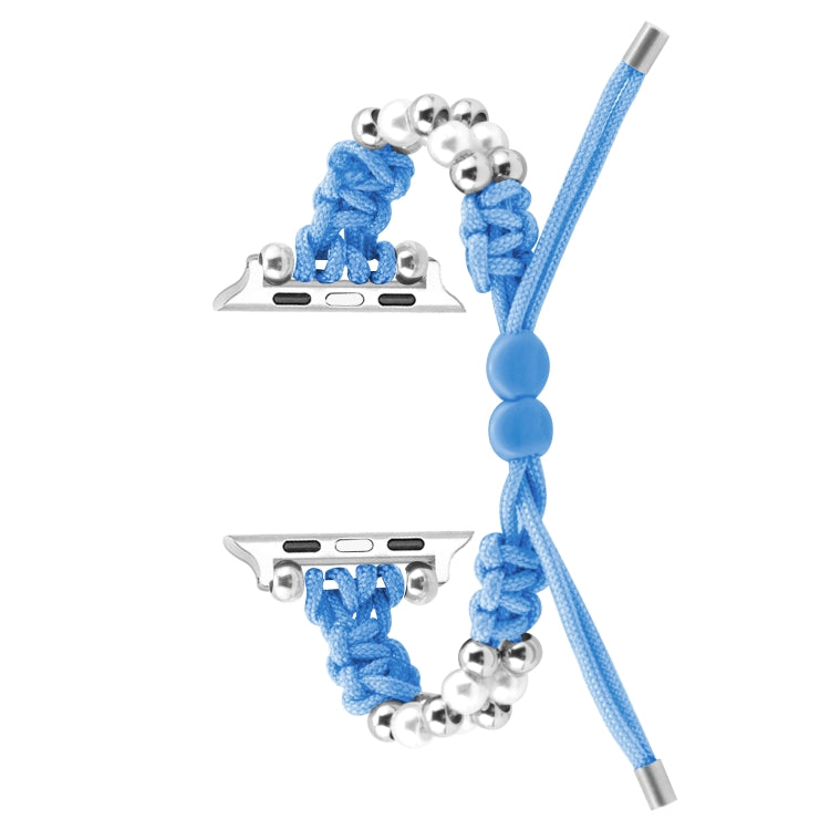 For Apple Watch Series 9 45mm Paracord Row Beads Drawstring Braided Watch Band(Blue) - Watch Bands by PMC TechLife | Online Shopping South Africa | PMC TechLife