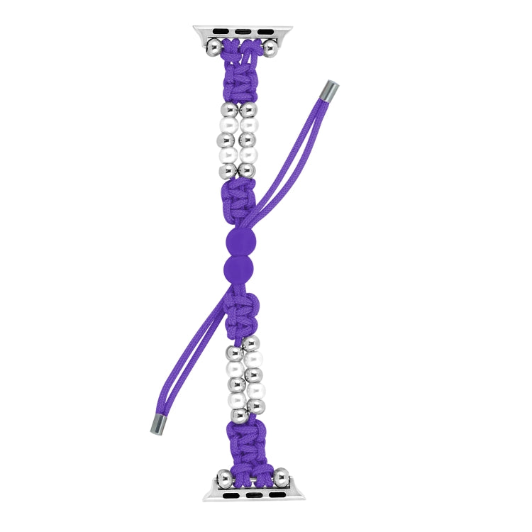 For Apple Watch Series 9 45mm Paracord Row Beads Drawstring Braided Watch Band(Purple) - Watch Bands by PMC TechLife | Online Shopping South Africa | PMC TechLife