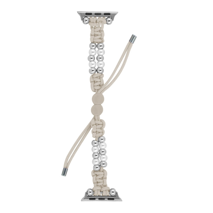 For Apple Watch Series 9 41mm Paracord Row Beads Drawstring Braided Watch Band(White) - Watch Bands by PMC TechLife | Online Shopping South Africa | PMC TechLife
