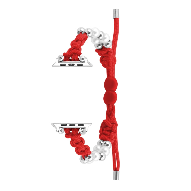 For Apple Watch Series 8 41mm Paracord Row Beads Drawstring Braided Watch Band(Red) - Watch Bands by PMC TechLife | Online Shopping South Africa | PMC TechLife