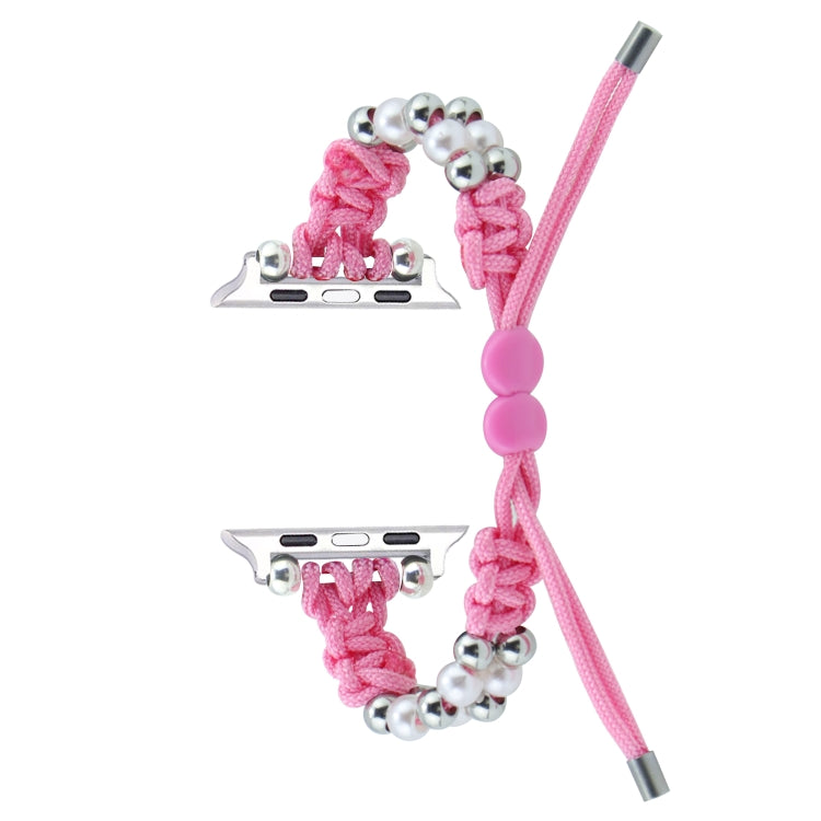 For Apple Watch Series 8 45mm Paracord Row Beads Drawstring Braided Watch Band(Pink) - Watch Bands by PMC TechLife | Online Shopping South Africa | PMC TechLife