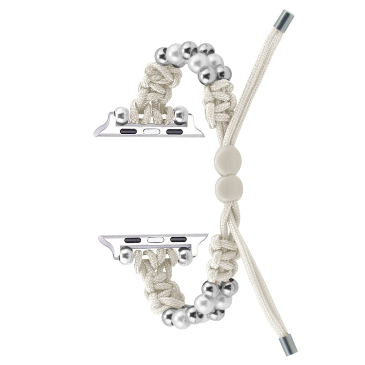 For Apple Watch SE 2022 44mm Paracord Row Beads Drawstring Braided Watch Band(White) - Watch Bands by PMC TechLife | Online Shopping South Africa | PMC TechLife