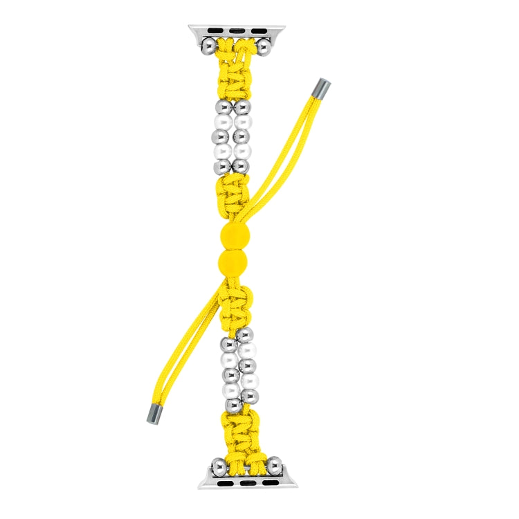For Apple Watch SE 2022 44mm Paracord Row Beads Drawstring Braided Watch Band(Yellow) - Watch Bands by PMC TechLife | Online Shopping South Africa | PMC TechLife