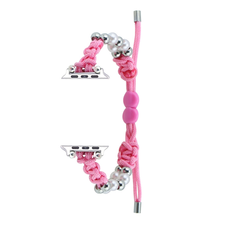 For Apple Watch Series 7 41mm Paracord Row Beads Drawstring Braided Watch Band(Pink) - Watch Bands by PMC TechLife | Online Shopping South Africa | PMC TechLife