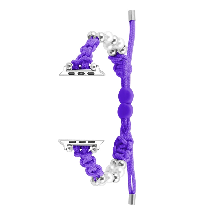For Apple Watch Series 7 41mm Paracord Row Beads Drawstring Braided Watch Band(Purple) - Watch Bands by PMC TechLife | Online Shopping South Africa | PMC TechLife