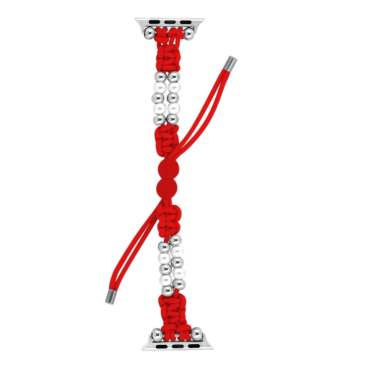 For Apple Watch Series 7 45mm Paracord Row Beads Drawstring Braided Watch Band(Red) - Watch Bands by PMC TechLife | Online Shopping South Africa | PMC TechLife