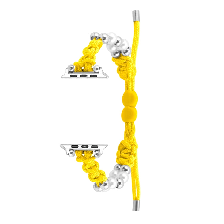 For Apple Watch Series 7 45mm Paracord Row Beads Drawstring Braided Watch Band(Yellow) - Watch Bands by PMC TechLife | Online Shopping South Africa | PMC TechLife