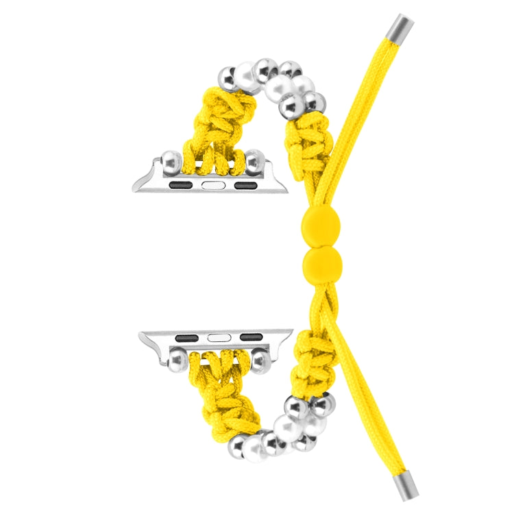 For Apple Watch Series 7 45mm Paracord Row Beads Drawstring Braided Watch Band(Yellow) - Watch Bands by PMC TechLife | Online Shopping South Africa | PMC TechLife