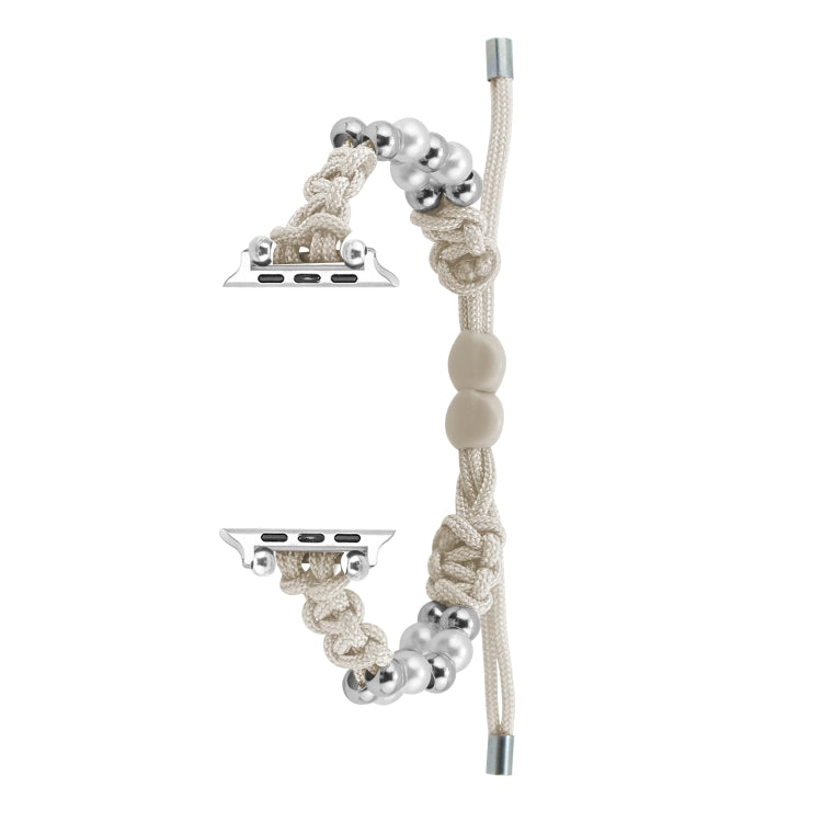 For Apple Watch SE 44mm Paracord Row Beads Drawstring Braided Watch Band(White) - Watch Bands by PMC TechLife | Online Shopping South Africa | PMC TechLife