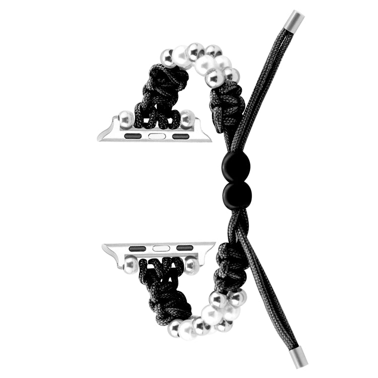 For Apple Watch SE 44mm Paracord Row Beads Drawstring Braided Watch Band(Black) - Watch Bands by PMC TechLife | Online Shopping South Africa | PMC TechLife