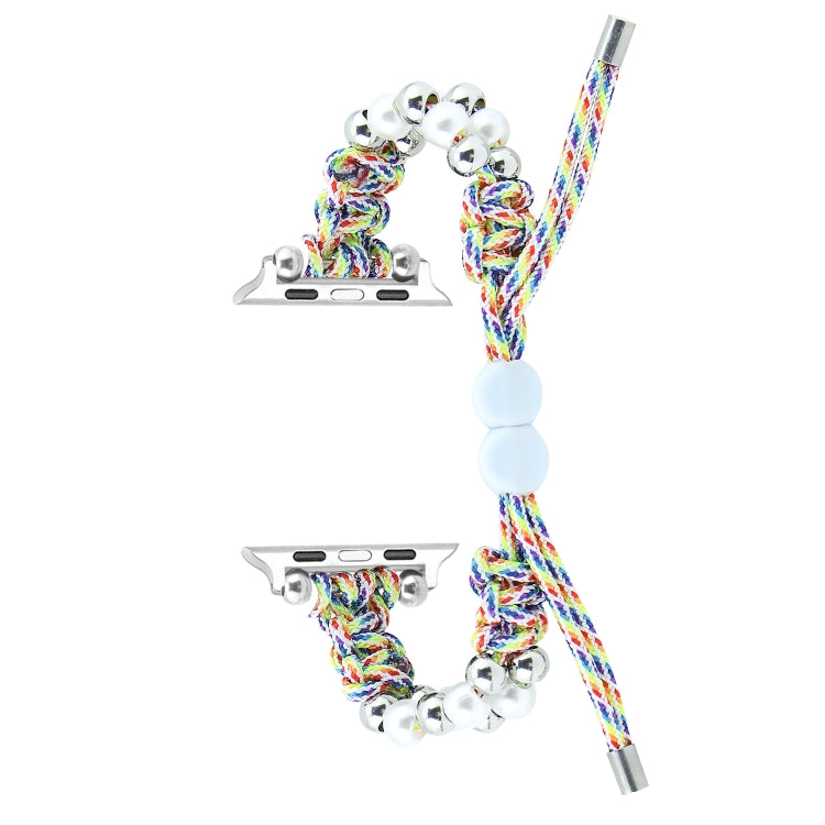 For Apple Watch Series 3 42mm Paracord Row Beads Drawstring Braided Watch Band(Rainbow) - Watch Bands by PMC TechLife | Online Shopping South Africa | PMC TechLife