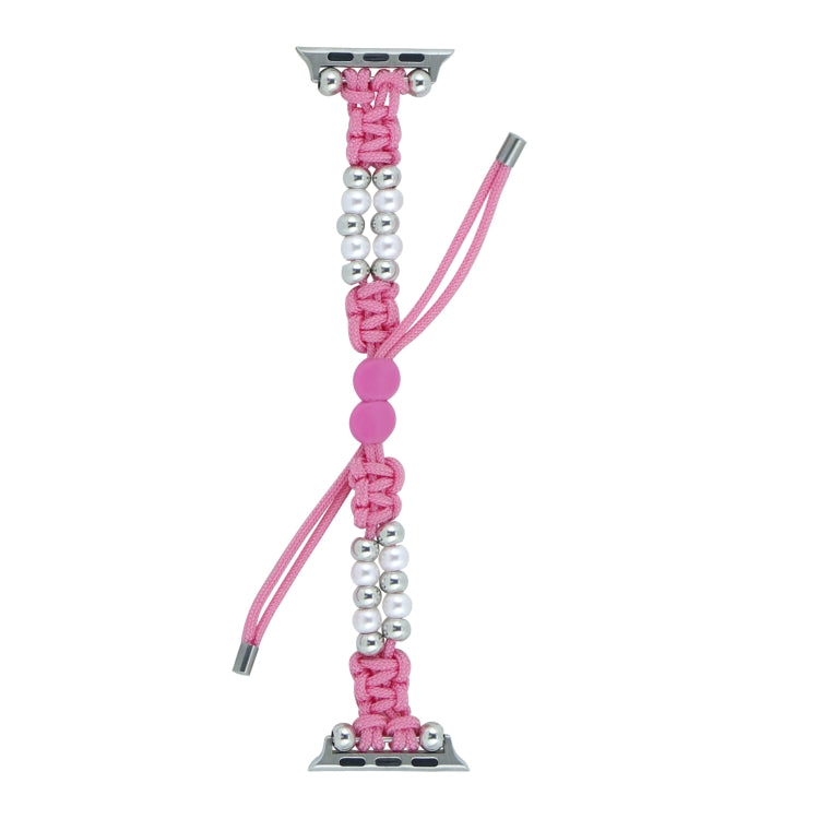 For Apple Watch Series 2 42mm Paracord Row Beads Drawstring Braided Watch Band(Pink) - Watch Bands by PMC TechLife | Online Shopping South Africa | PMC TechLife