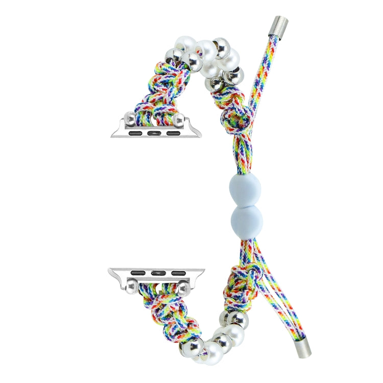 For Apple Watch 42mm Paracord Row Beads Drawstring Braided Watch Band(Rainbow) - Watch Bands by PMC TechLife | Online Shopping South Africa | PMC TechLife
