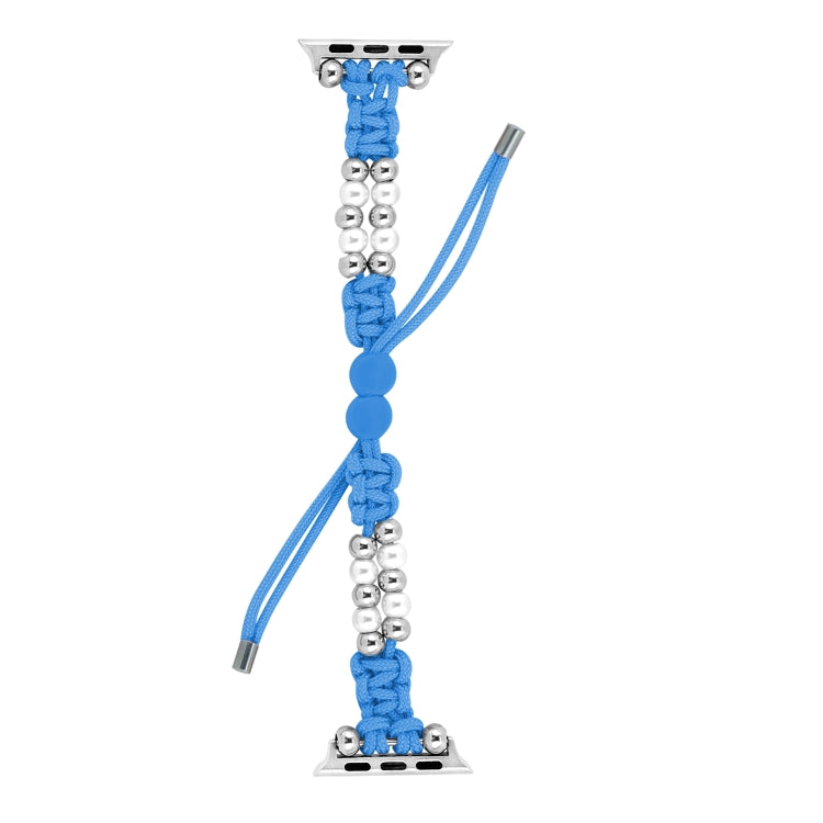 For Apple Watch 42mm Paracord Row Beads Drawstring Braided Watch Band(Blue) - Watch Bands by PMC TechLife | Online Shopping South Africa | PMC TechLife