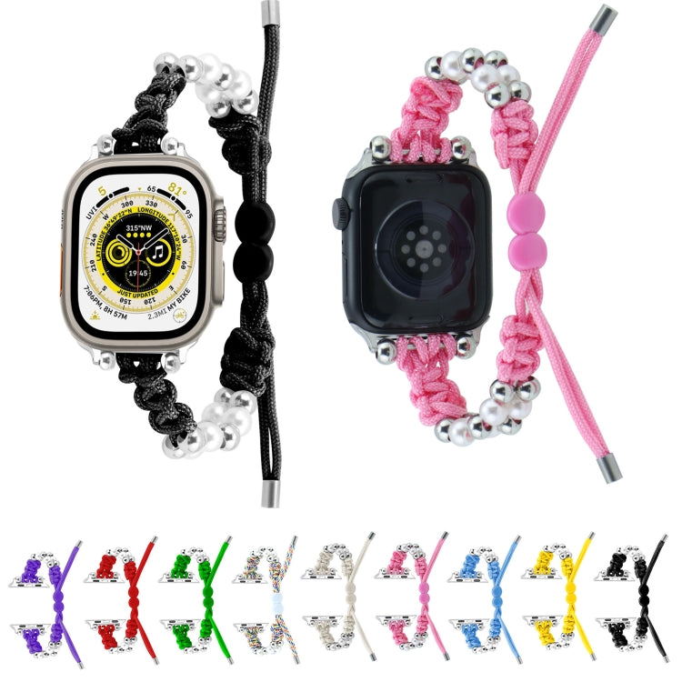 For Apple Watch Series 6 44mm Paracord Row Beads Drawstring Braided Watch Band(Black) - Watch Bands by PMC TechLife | Online Shopping South Africa | PMC TechLife