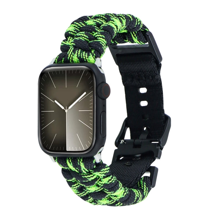 For Apple Watch SE 2023 44mm Paracord Plain Braided Webbing Buckle Watch Band(Black Green) - free shipping - PMC TechLife - Order now!