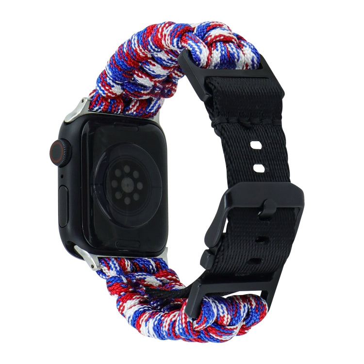 For Apple Watch Series 9 45mm Paracord Plain Braided Webbing Buckle Watch Band(Red White Blue) - free shipping - PMC TechLife - Order now!