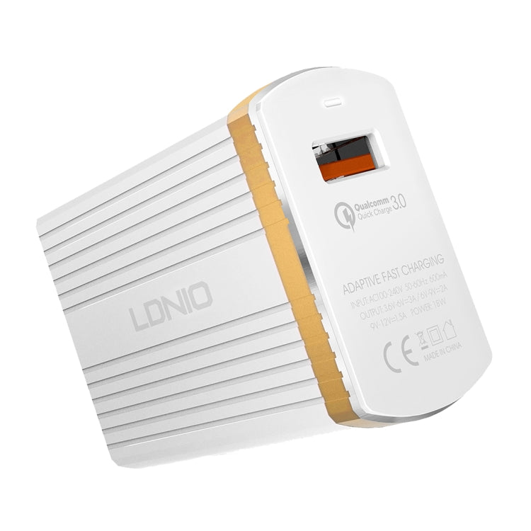 LDNIO A1302Q 2 in 1 18W QC3.0 USB Interface Grid Shape Travel Charger Mobile Phone Charger with 8 Pin Data Cable, EU Plug - free shipping - PMC TechLife - Order now!