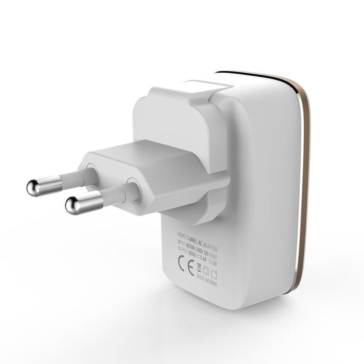 LDNIO A2204 2 in 1 12W Dual USB Interface Travel Charger Mobile Phone Charger with 8 Pin Data Cable, EU Plug - free shipping - PMC TechLife - Order now!