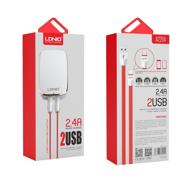 LDNIO A2204 2 in 1 12W Dual USB Interface Travel Charger Mobile Phone Charger with Type-C / USB-C Data Cable, UK Plug - free shipping - PMC TechLife - Order now!