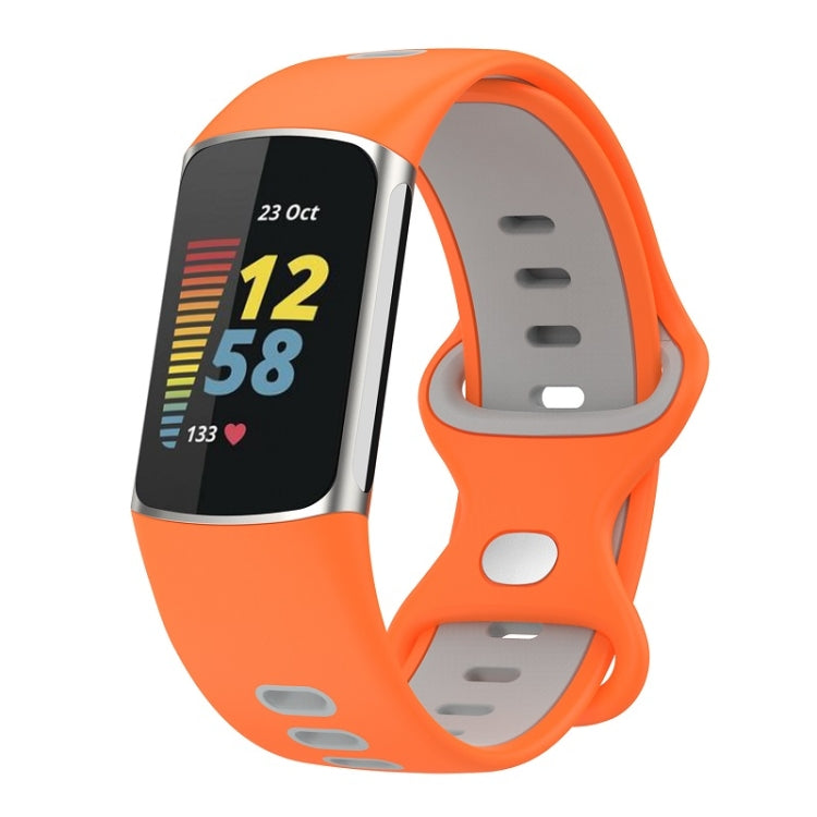 For Fitbit Charge 6 Two Color Silicone Watch Band(Orange Grey) - Watch Bands by PMC TechLife | Online Shopping South Africa | PMC TechLife