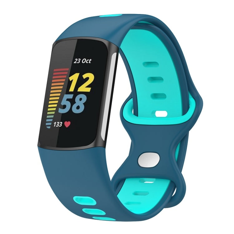 For Fitbit Charge 6 Two Color Silicone Watch Band(Blue Teal) - Watch Bands by PMC TechLife | Online Shopping South Africa | PMC TechLife