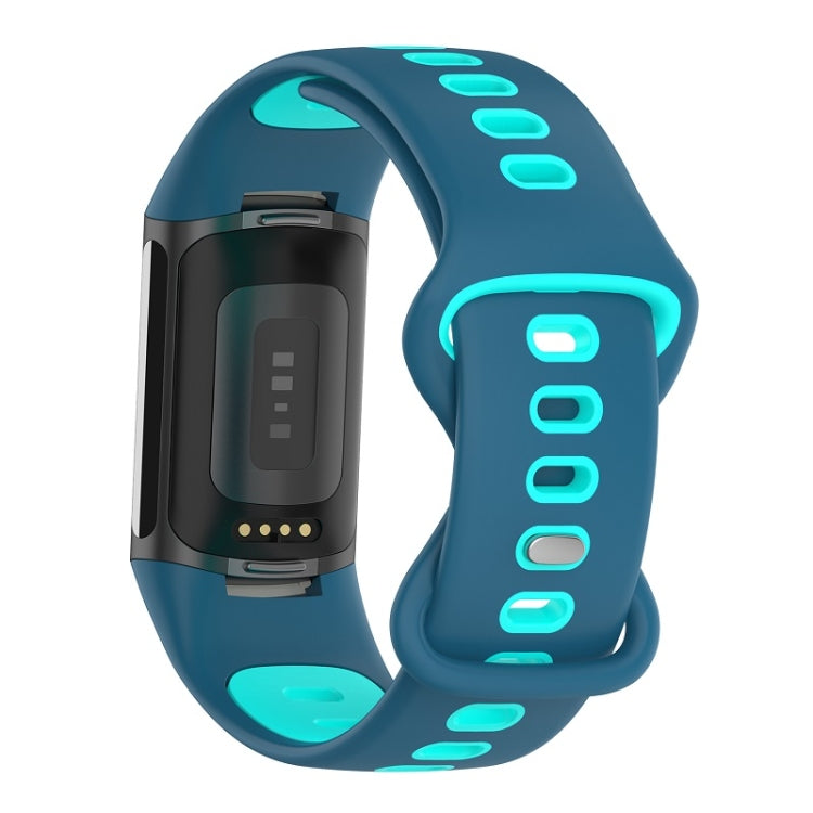 For Fitbit Charge 6 Two Color Silicone Watch Band(Blue Teal) - Watch Bands by PMC TechLife | Online Shopping South Africa | PMC TechLife