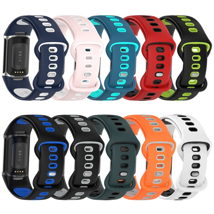 For Fitbit Charge 6 Two Color Silicone Watch Band(Sand Powder White) - Watch Bands by PMC TechLife | Online Shopping South Africa | PMC TechLife